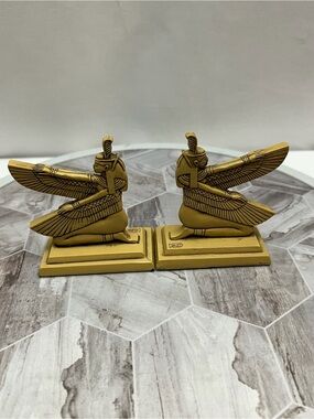 Summit Collection Egyptian Winged Goddess Bookends Pair 2013 Gold Tone Decor